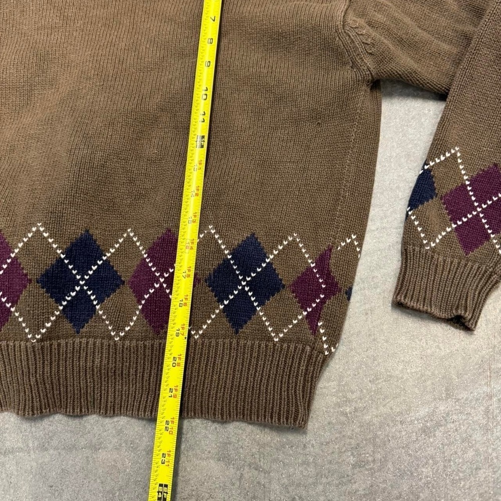 Vintage Brown Cardigan Cotton Argyle Sweater Preppy Retro Fall Essential Small - Picture 4 of 6